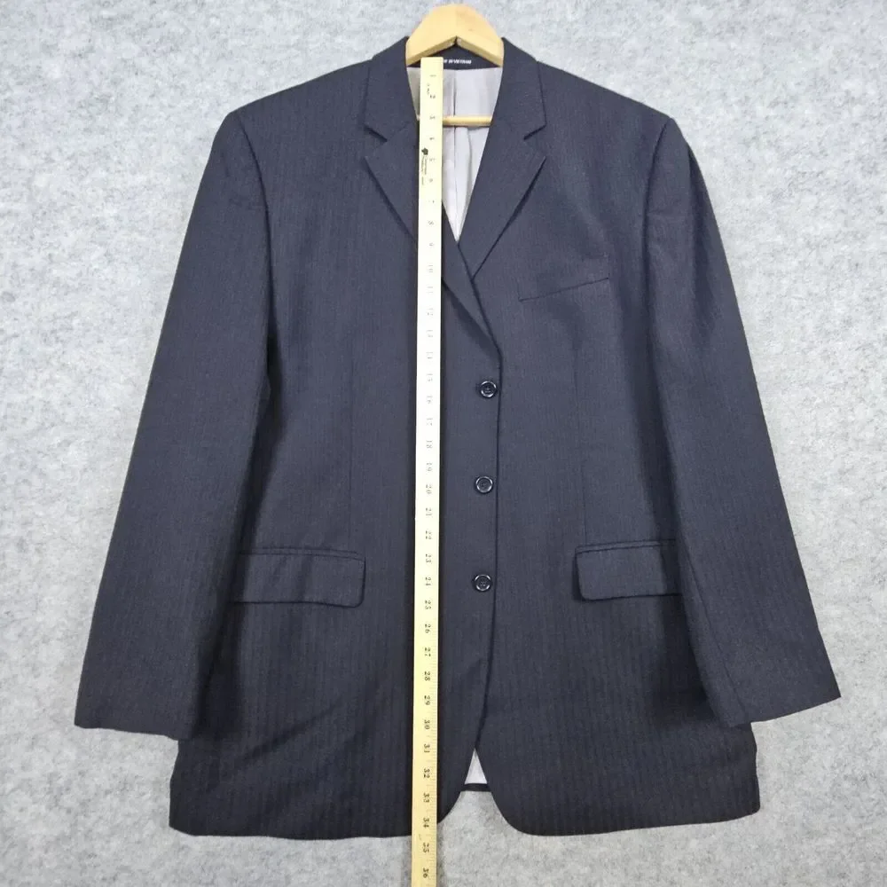 Michael Kors Men's Blazer Navy Blue Pinstriped Size 46L 100% Wool 3-Button Front